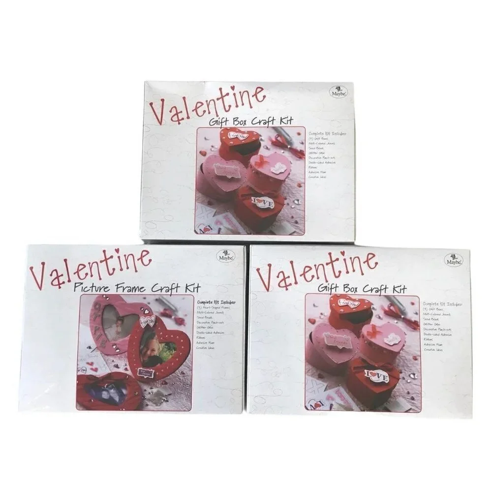 Valentines Craft Kits 2 Mini Gift Boxes Kits & 1 Picture Frame Kit